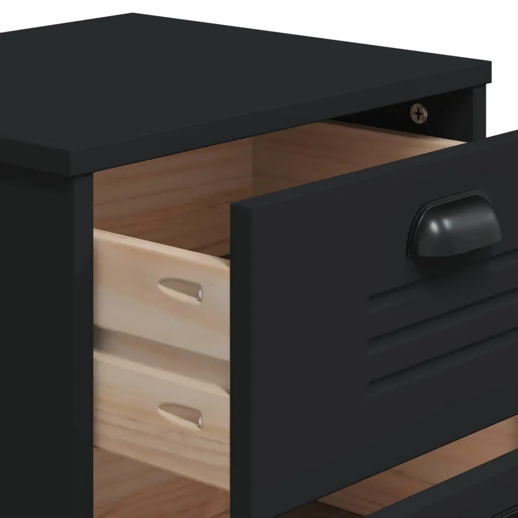 Bedside Cabinet Nightstand Storage End Table Black Engineered Wood Bedroom
