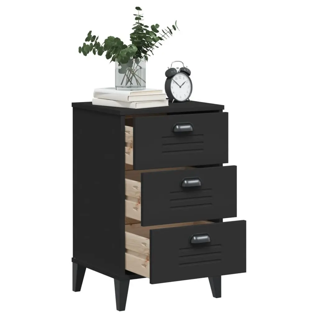 Bedside Cabinet Nightstand Storage End Table Black Engineered Wood Bedroom