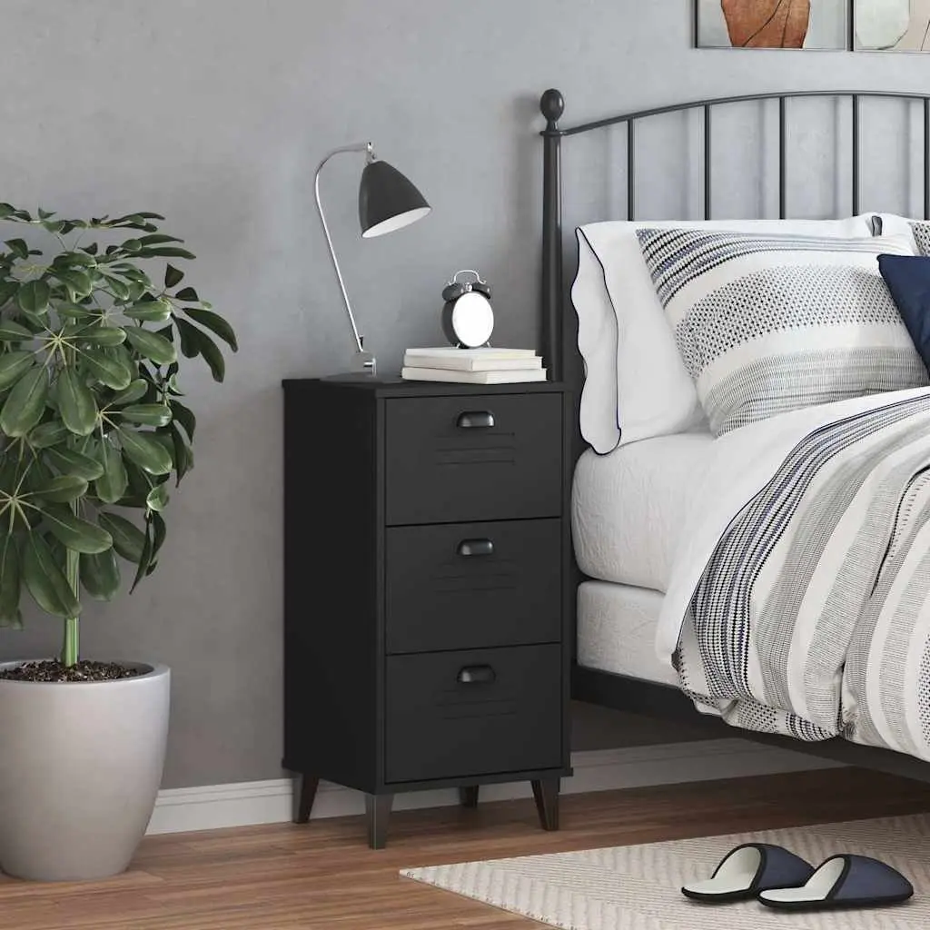 Bedside Cabinet Nightstand Bedroom Storage End Table Black Engineered Wood
