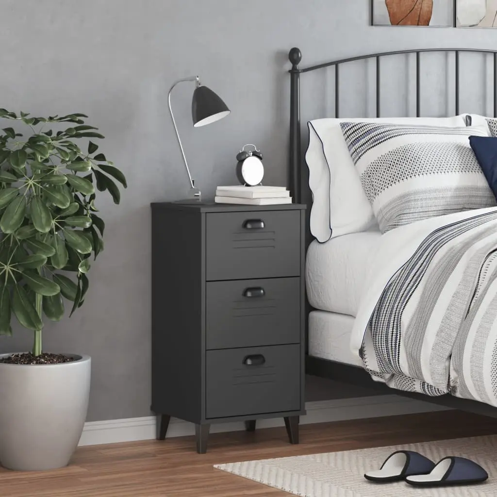 Bedside Cabinet Anthracite Grey Engineered Wood Nightstand Bedroom Storage Table