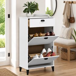 Shoe Cabinet White Engineered Wood Flip Drawer Organiser Storage Cupboard