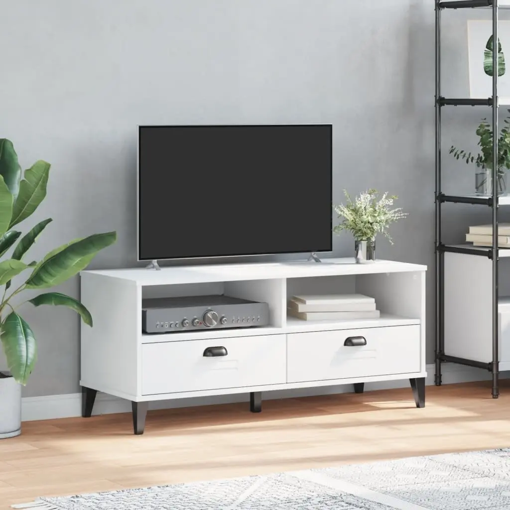 TV Cabinet White Engineered Wood Media Storage Unit with Handles