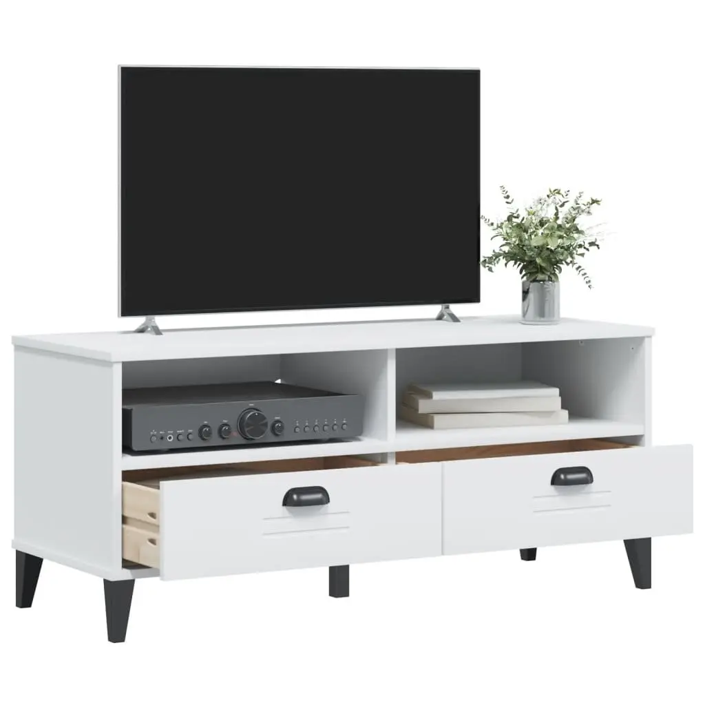 TV Cabinet White Engineered Wood Media Storage Unit with Handles