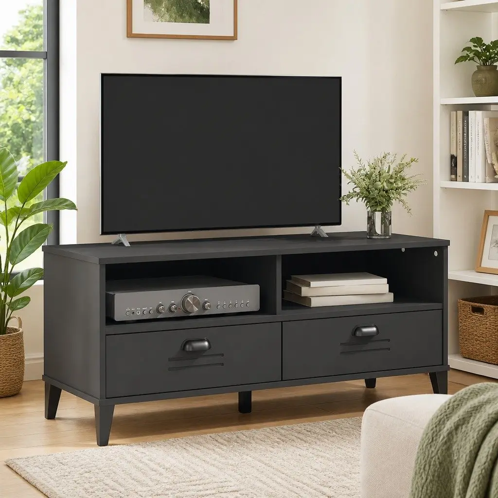 TV Cabinet Anthracite Grey Engineered Wood Media Storage Unit