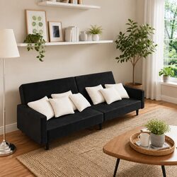 2-Seater Sofa Bed Black Velvet Day Bed Guest Bedroom Living Room Convertible
