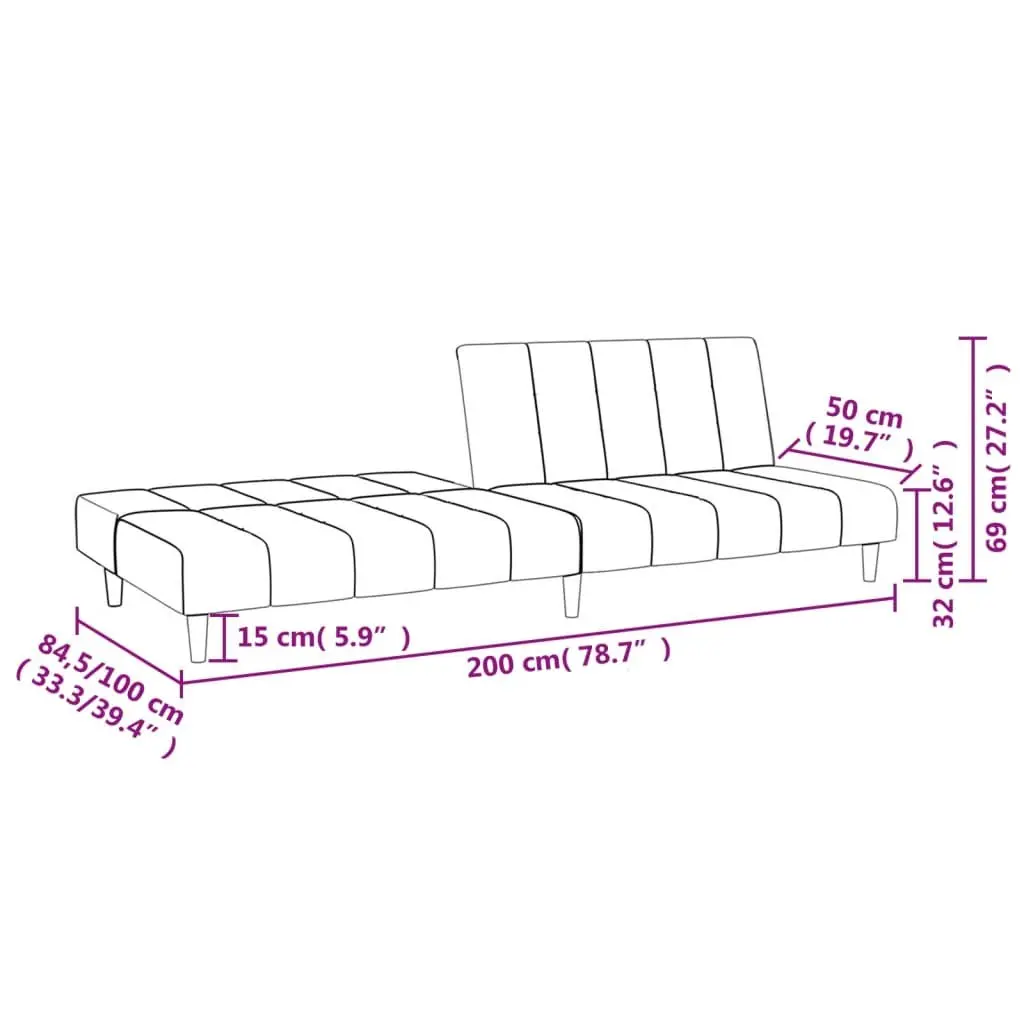 2-Seater Sofa Bed Grey Fabric Convertible Day Bed