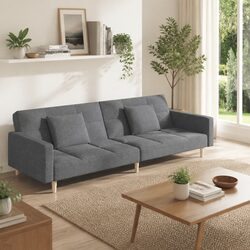 2-Seater Sofa Bed Light Grey Fabric Day Bed Guest Sleeper with Pillows