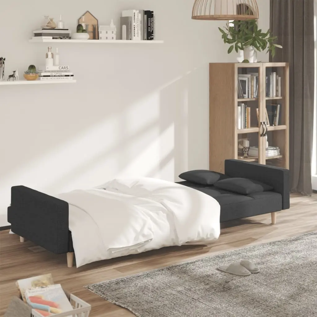Convertible Sofa Bed Grey Fabric 2-Seater with Adjustable Backrests and Pillows