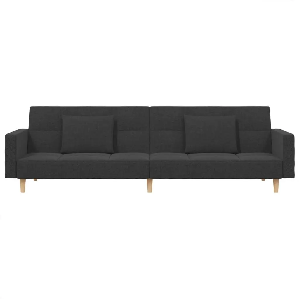 Convertible Sofa Bed Grey Fabric 2-Seater with Adjustable Backrests and Pillows