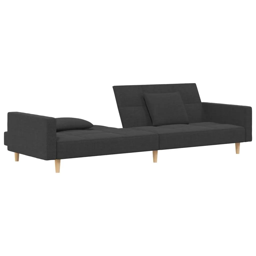 Convertible Sofa Bed Grey Fabric 2-Seater with Adjustable Backrests and Pillows