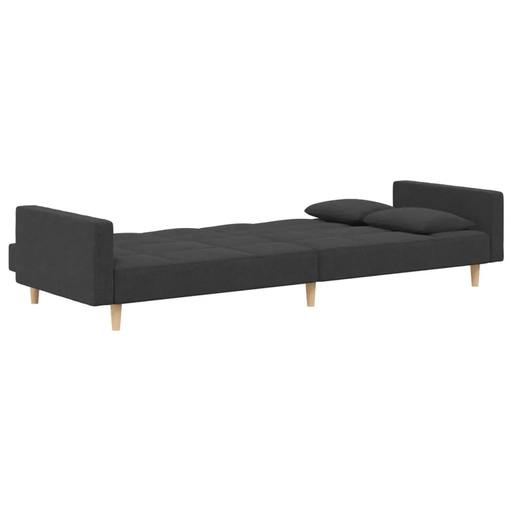 Convertible Sofa Bed Grey Fabric 2-Seater with Adjustable Backrests and Pillows
