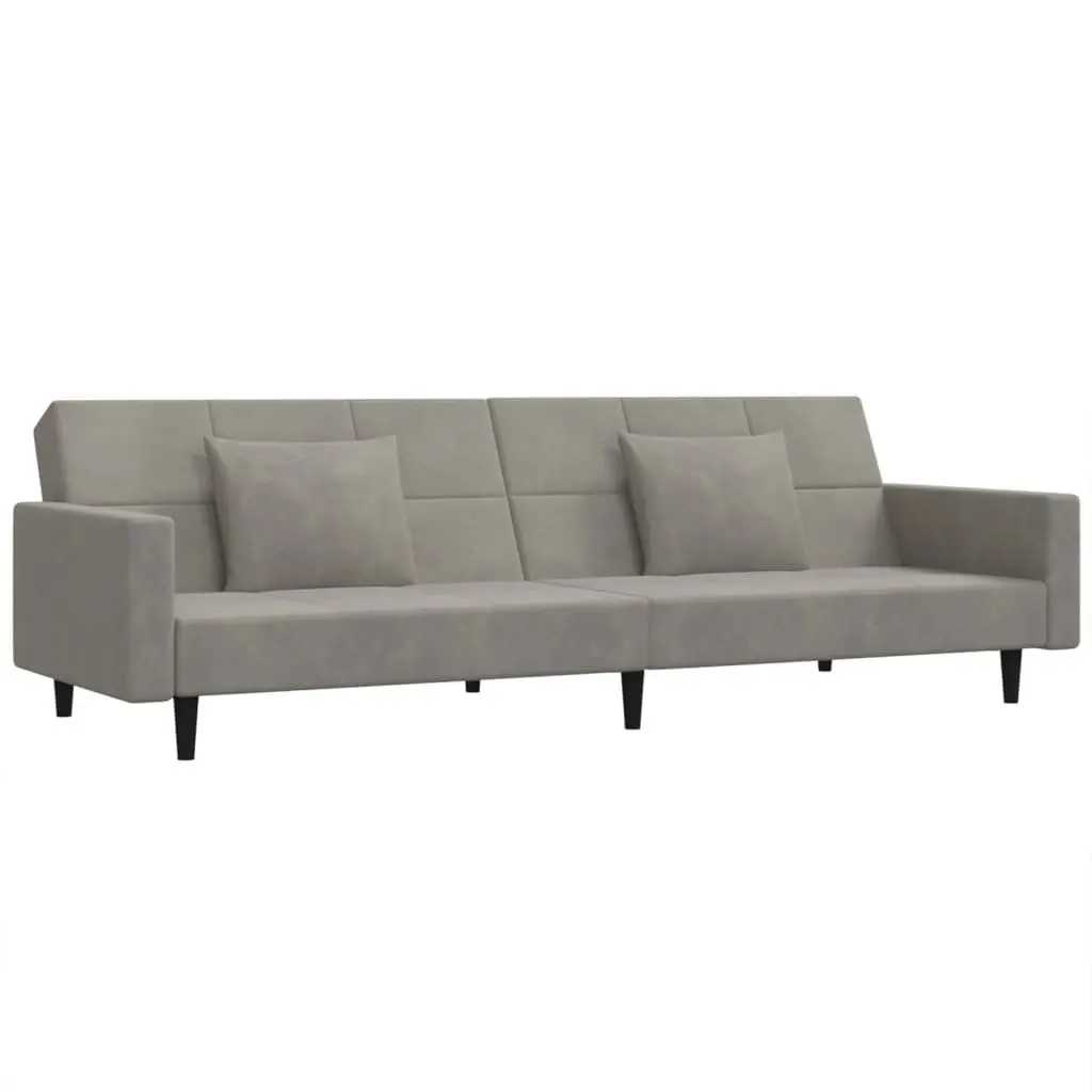 2-Seater Sofa Bed Convertible Day Bed with Pillows Grey Velvet Guest Furniture