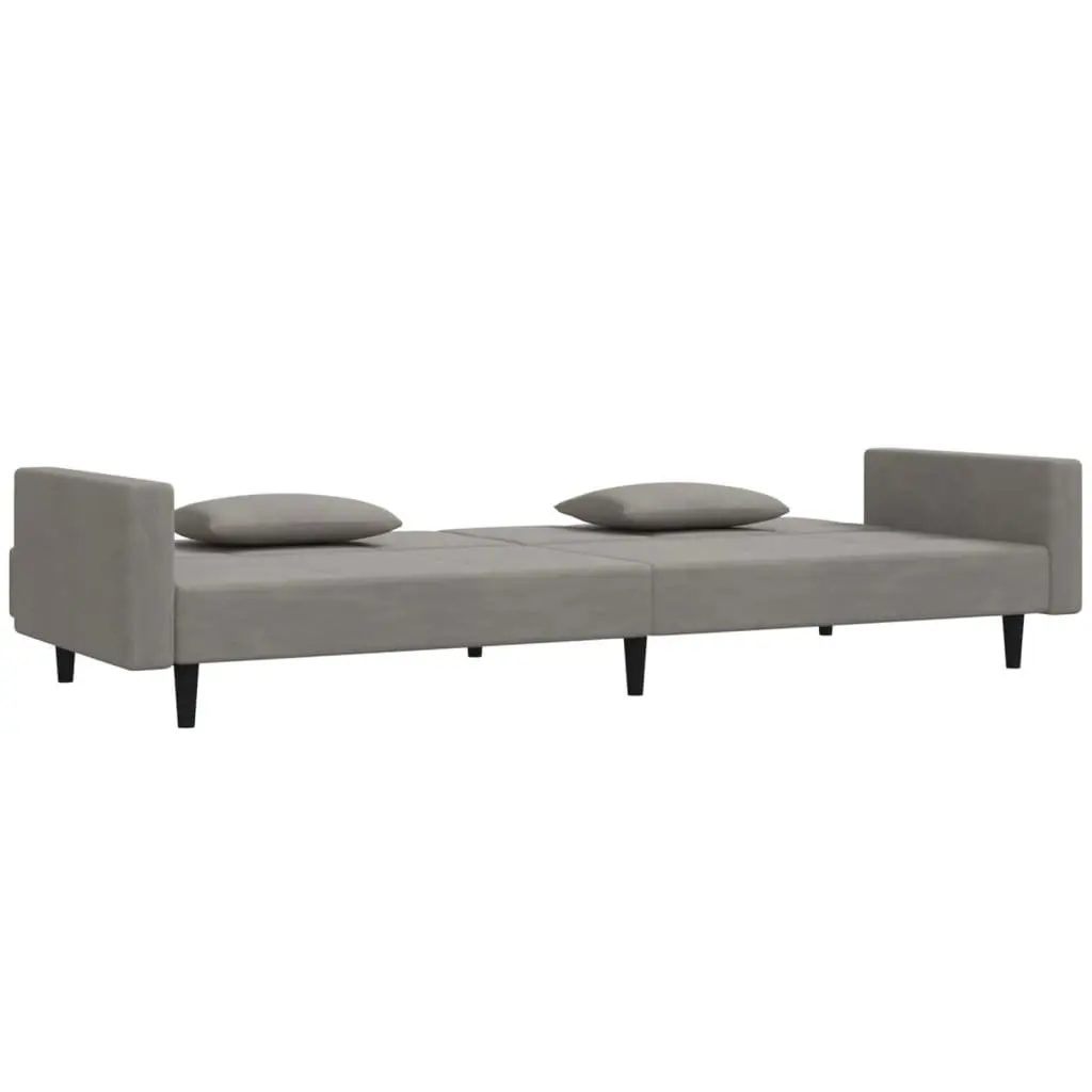 2-Seater Sofa Bed Convertible Day Bed with Pillows Grey Velvet Guest Furniture
