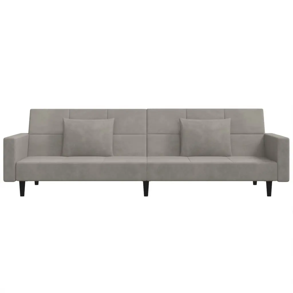 2-Seater Sofa Bed Convertible Day Bed with Pillows Grey Velvet Guest Furniture
