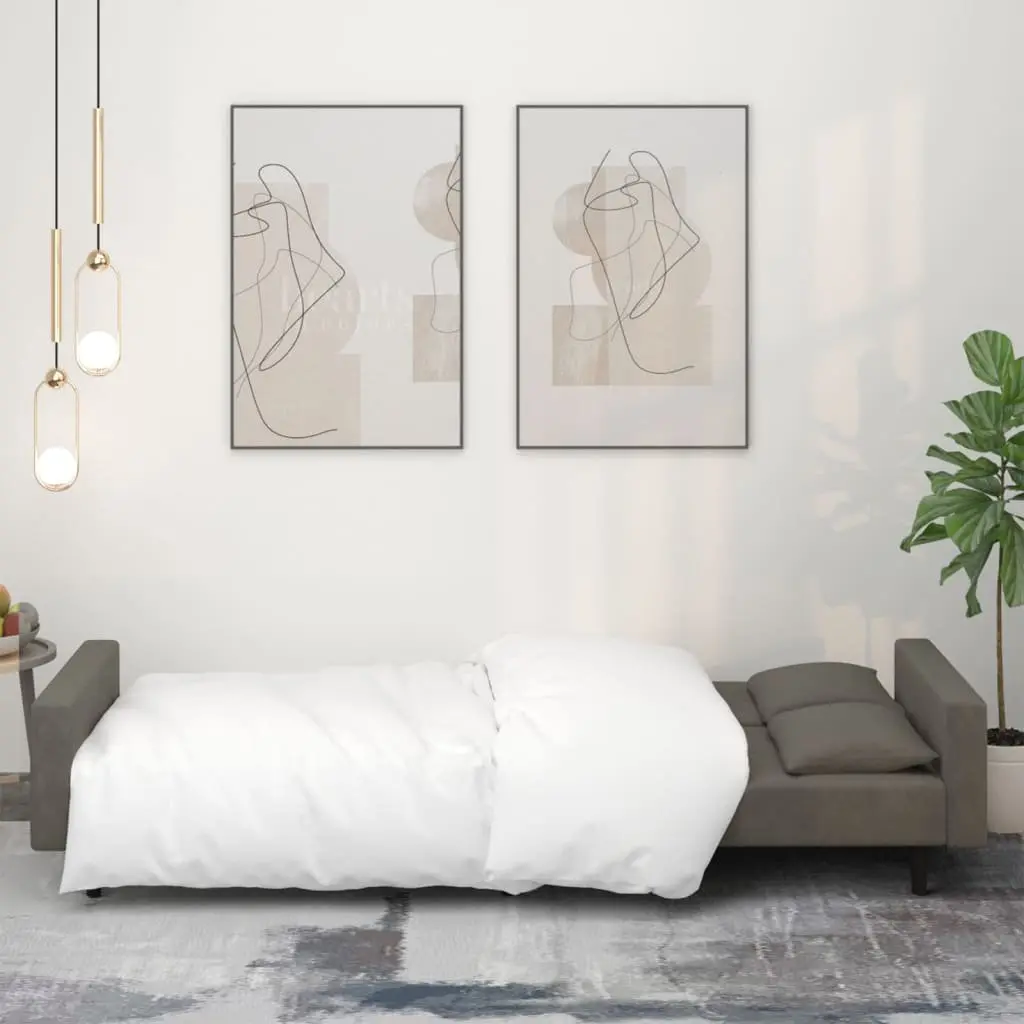 Grey Velvet Sofa Bed with Pillows