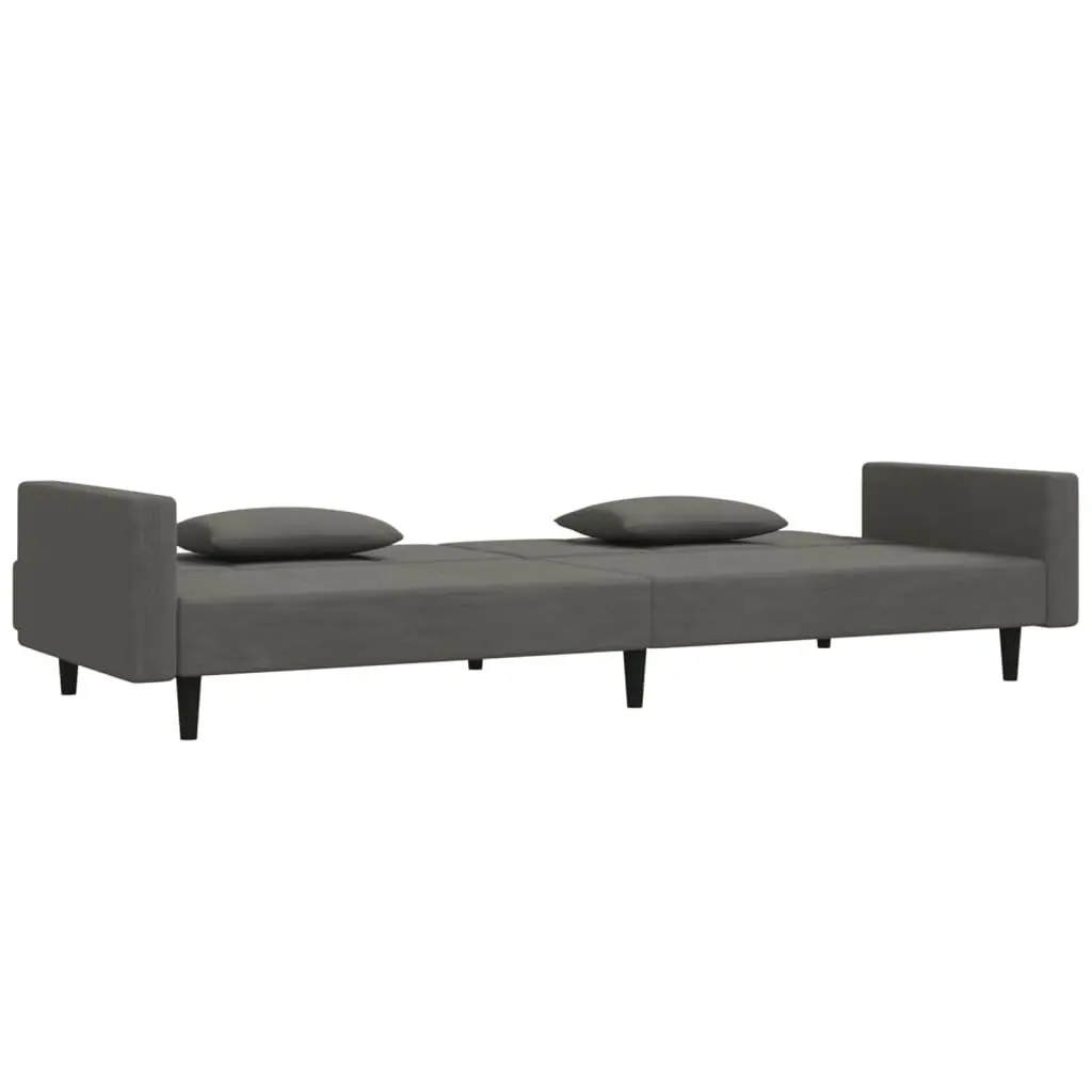Grey Velvet Sofa Bed with Pillows