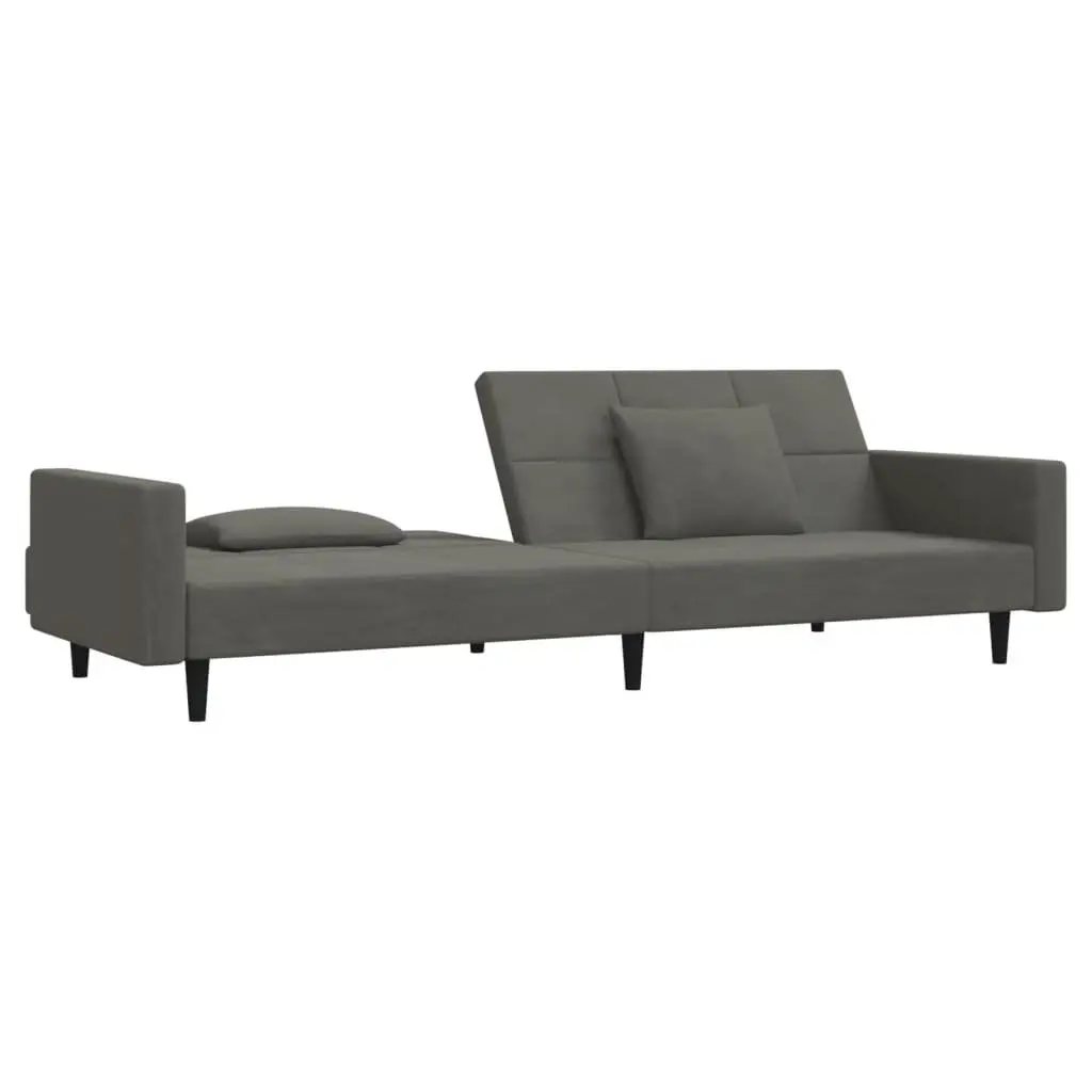 Grey Velvet Sofa Bed with Pillows