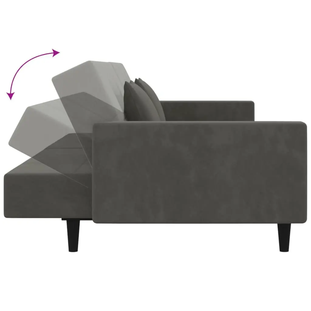 Grey Velvet Sofa Bed with Pillows