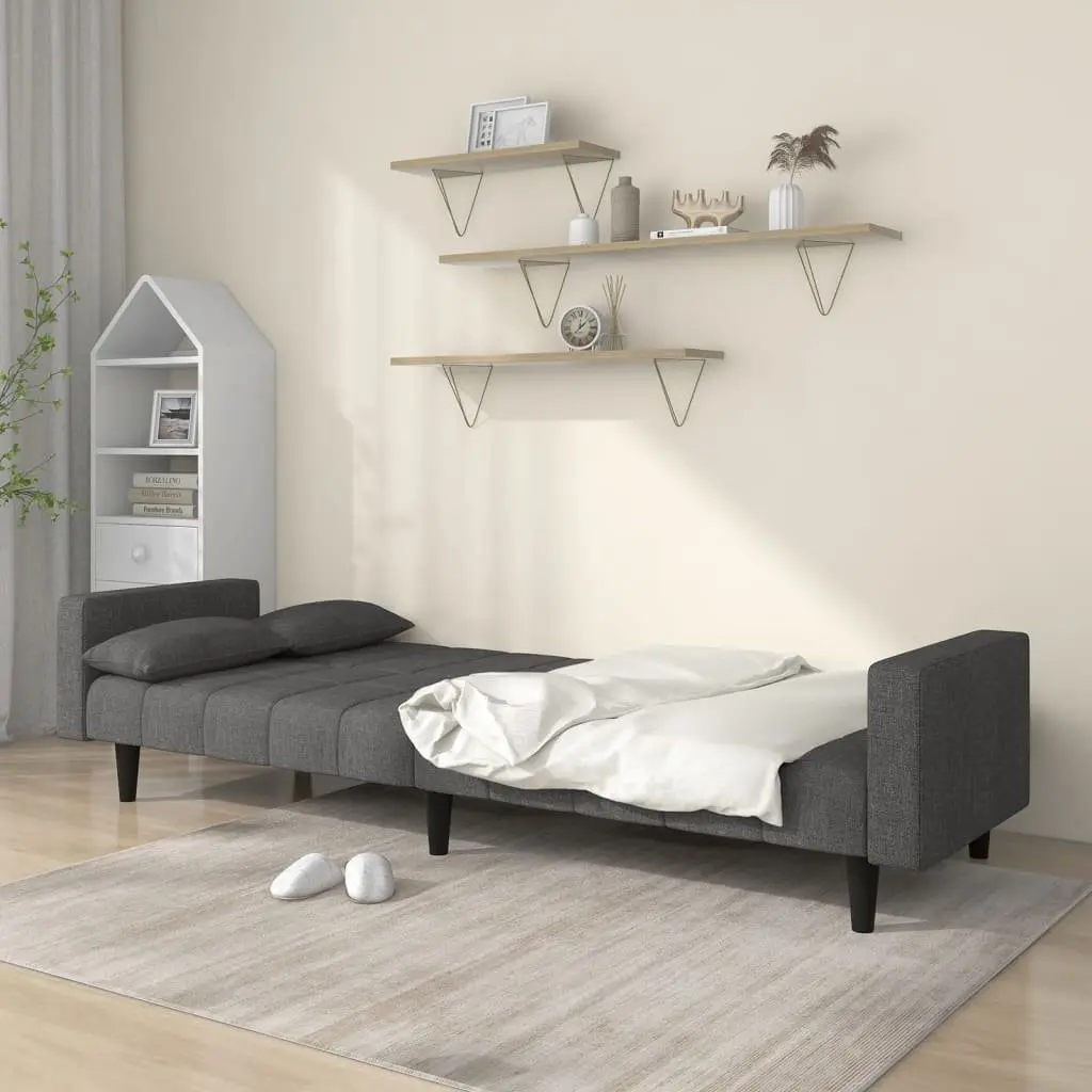 2-Seater Grey Sofa Bed with Pillows