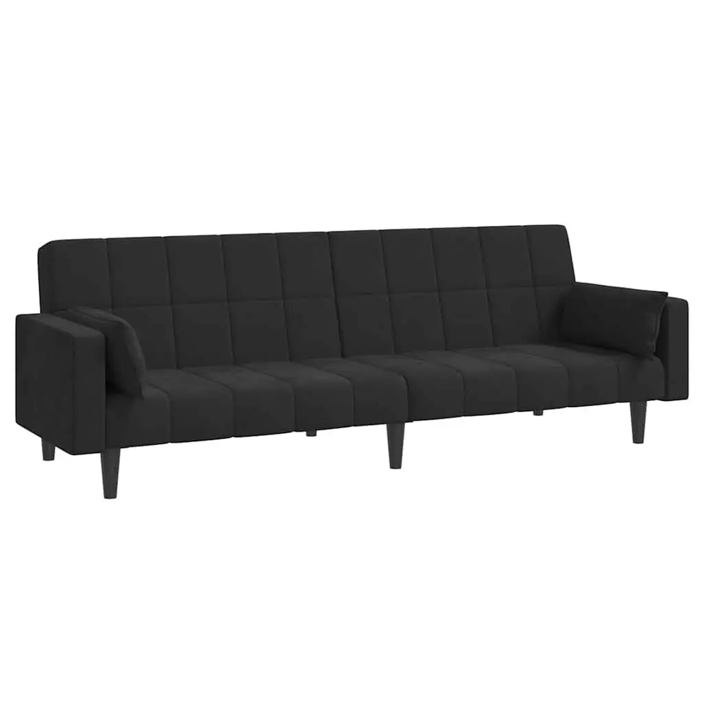 2-Seater Sofa Bed Black Velvet Convertible Couch