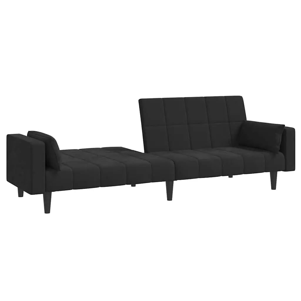 2-Seater Sofa Bed Black Velvet Convertible Couch