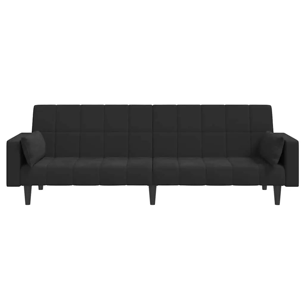 2-Seater Sofa Bed Black Velvet Convertible Couch