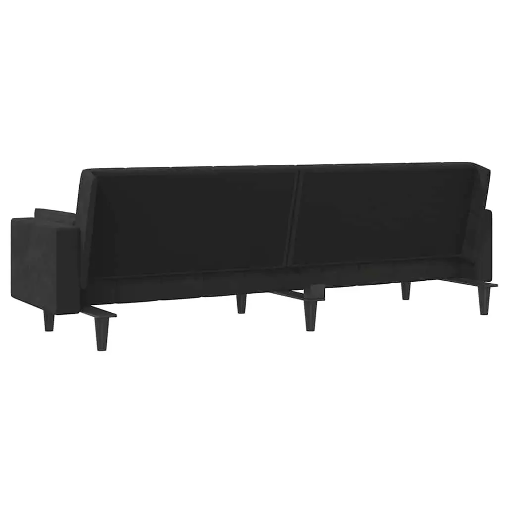 2-Seater Sofa Bed Black Velvet Convertible Couch