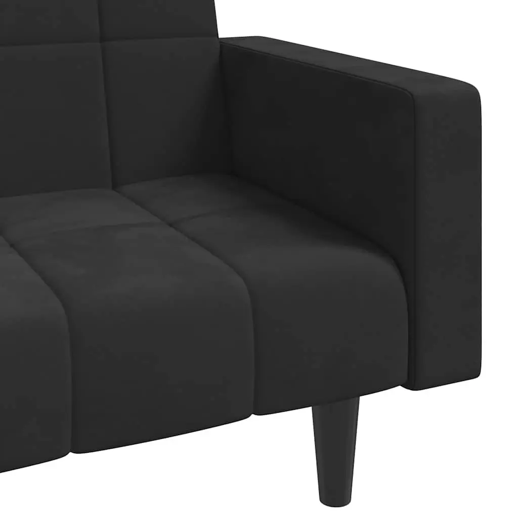 2-Seater Sofa Bed Black Velvet Convertible Couch
