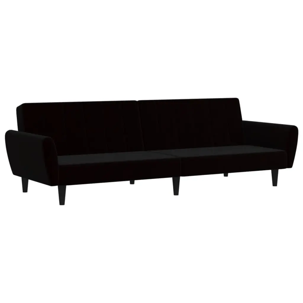Sofa Bed Convertible Black Velvet 2-Seater