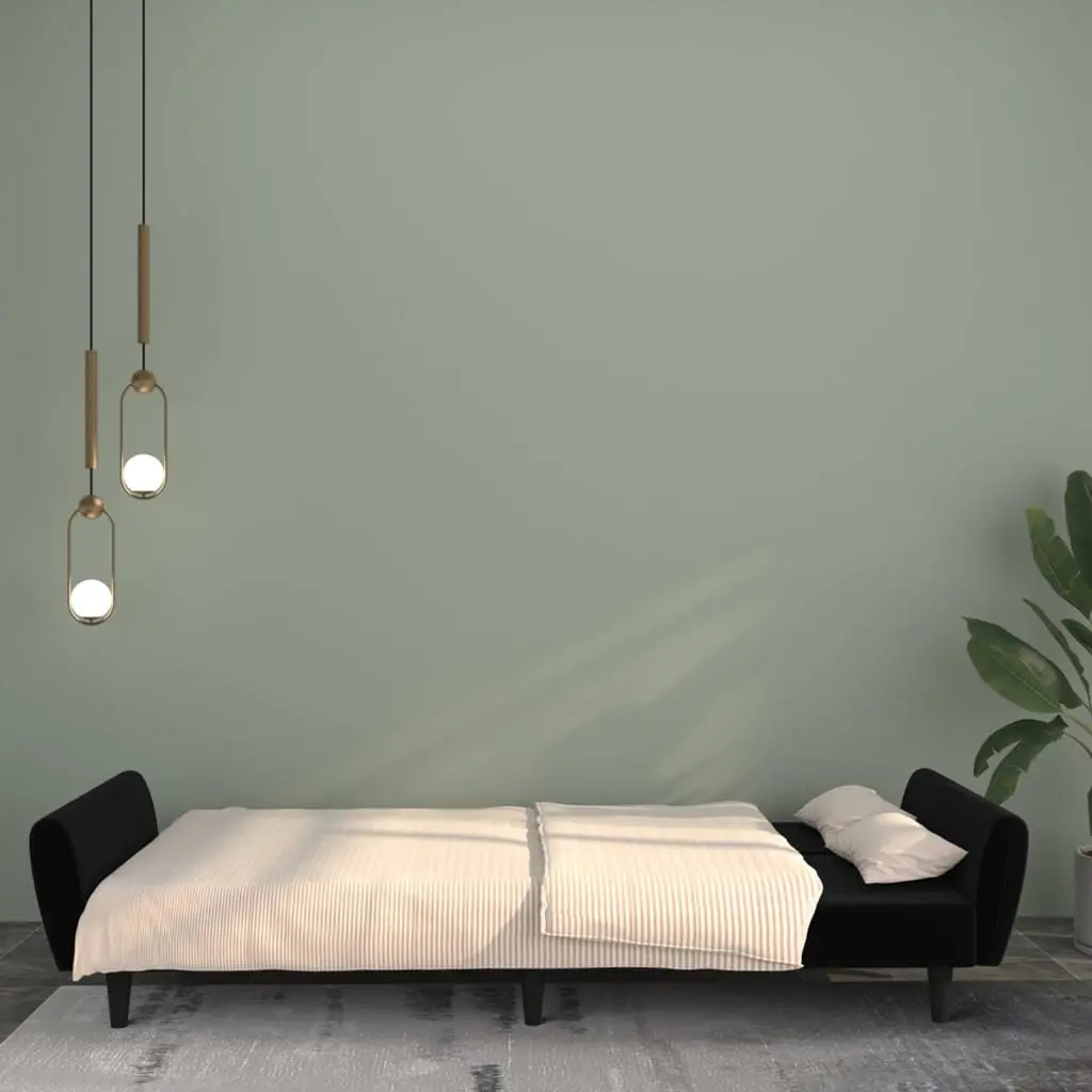Sofa Bed Convertible Black Velvet 2-Seater