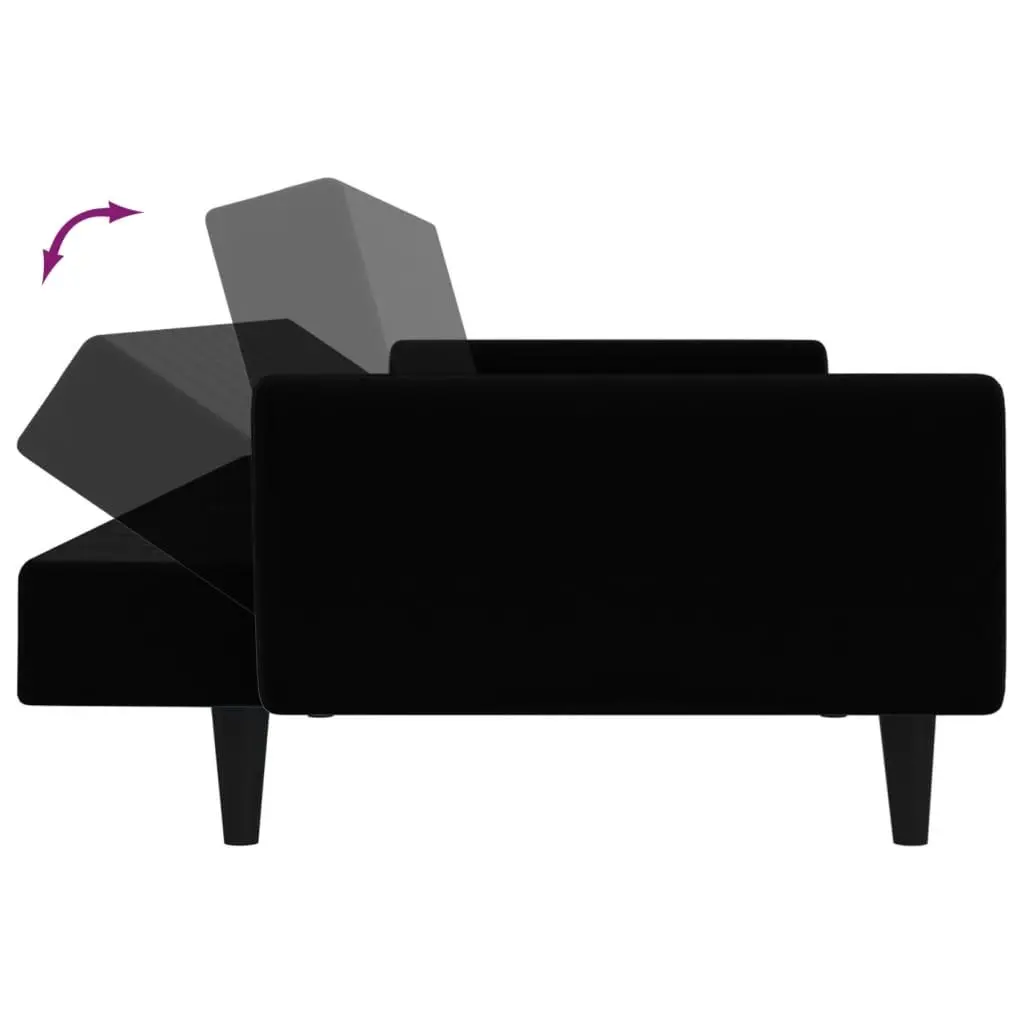 Sofa Bed Convertible Black Velvet 2-Seater