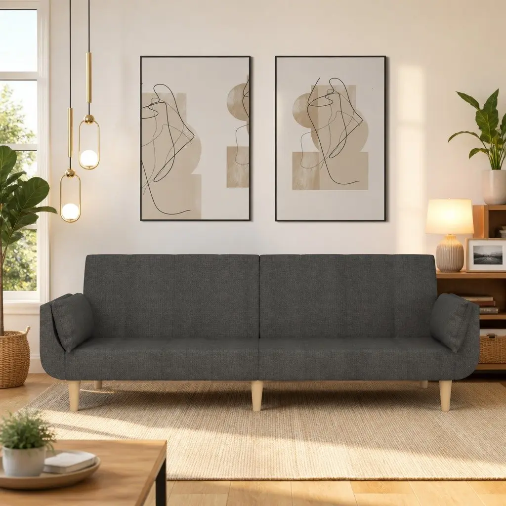 2-Seater Sofa Bed in Grey Fabric