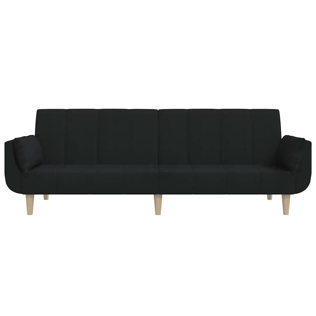 2-Seater Sofa Bed Black Fabric Guest Sleeper Convertible Day Bed with Pillows