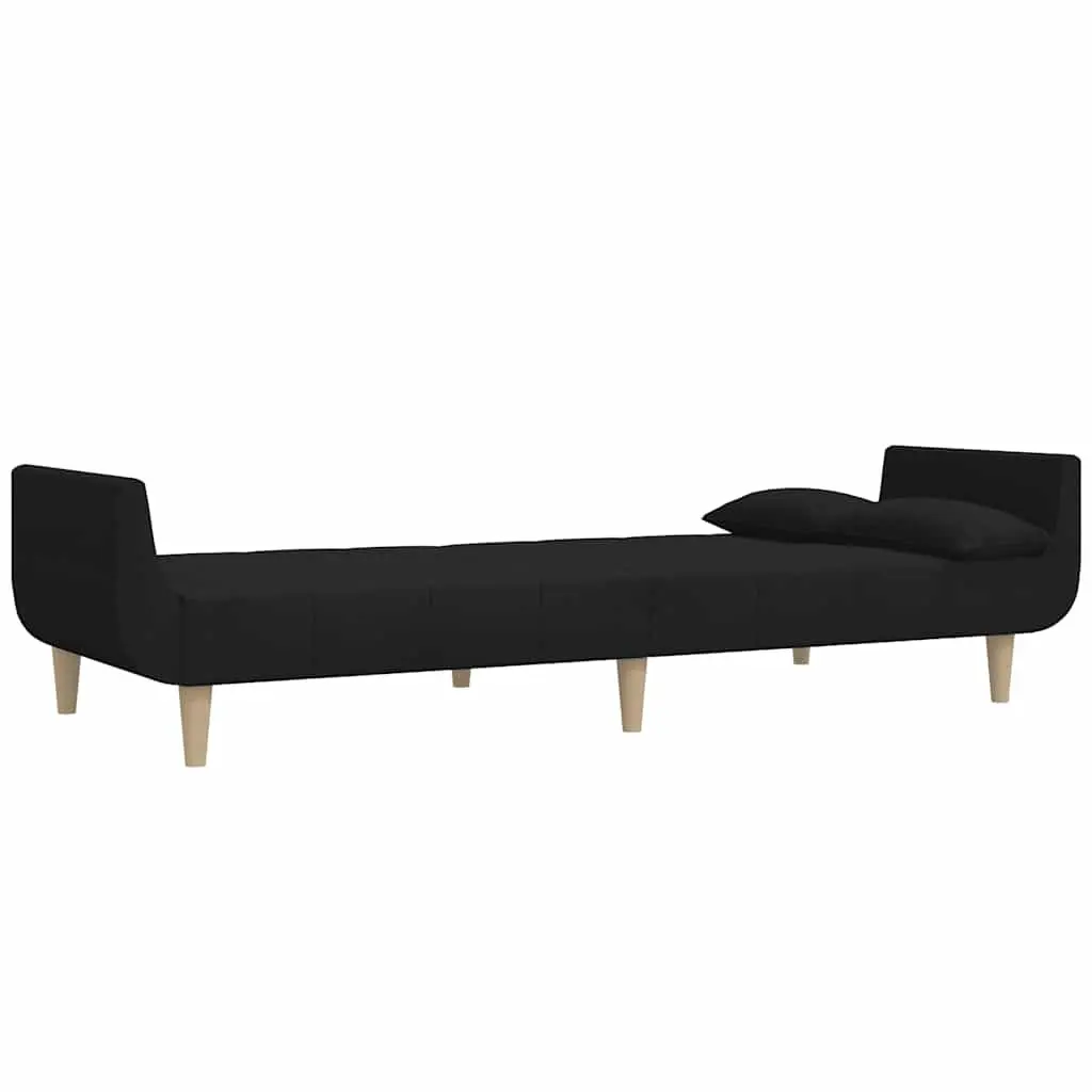 2-Seater Sofa Bed Black Fabric Guest Sleeper Convertible Day Bed with Pillows