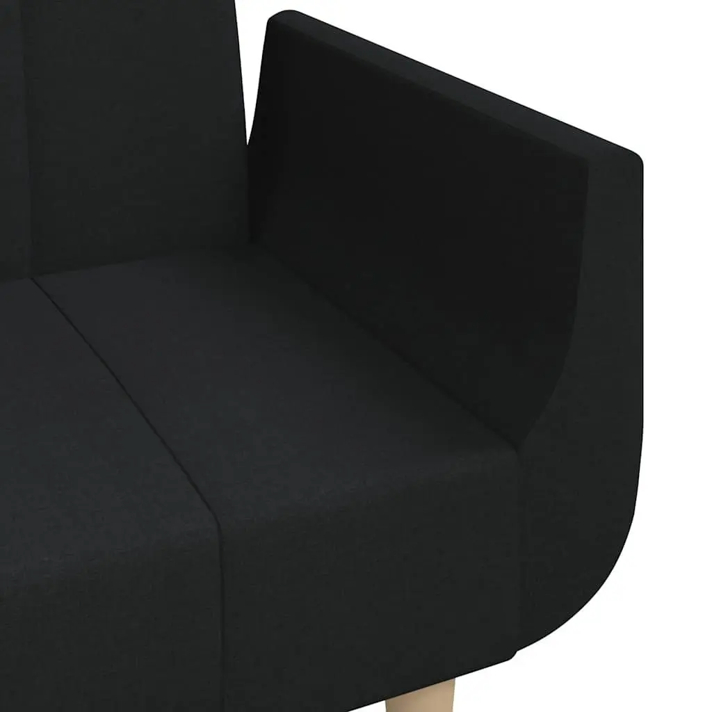 2-Seater Sofa Bed Black Fabric Guest Sleeper Convertible Day Bed with Pillows