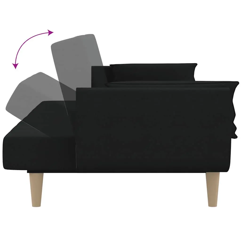 2-Seater Sofa Bed Black Fabric Guest Sleeper Convertible Day Bed with Pillows