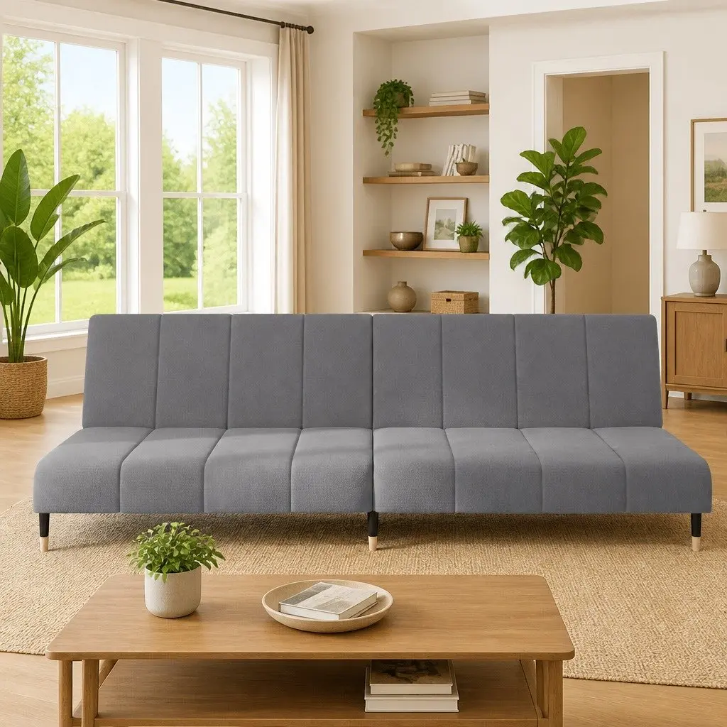 2-Seater Sofa Bed Grey Velvet Convertible Day Bed Guest Sleeping Furniture