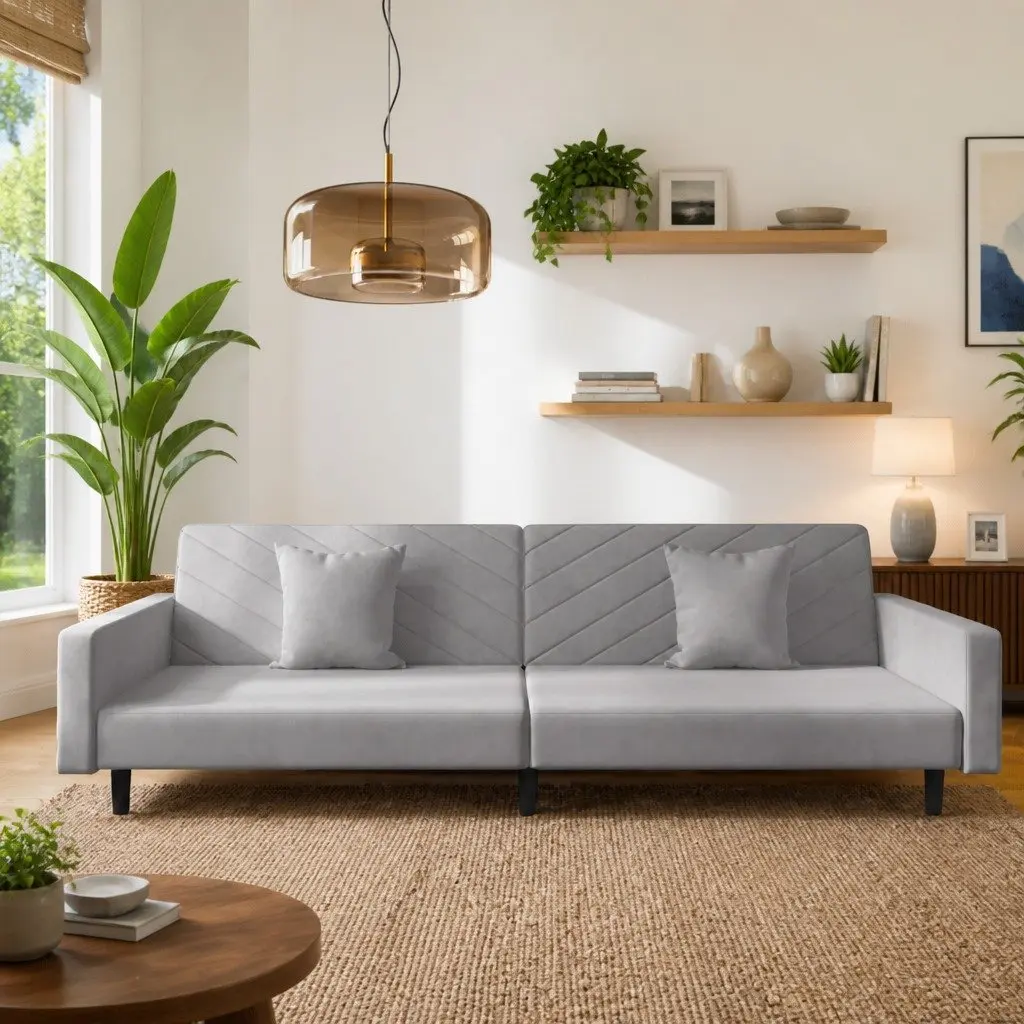 Grey Velvet Sofa Bed for Guests