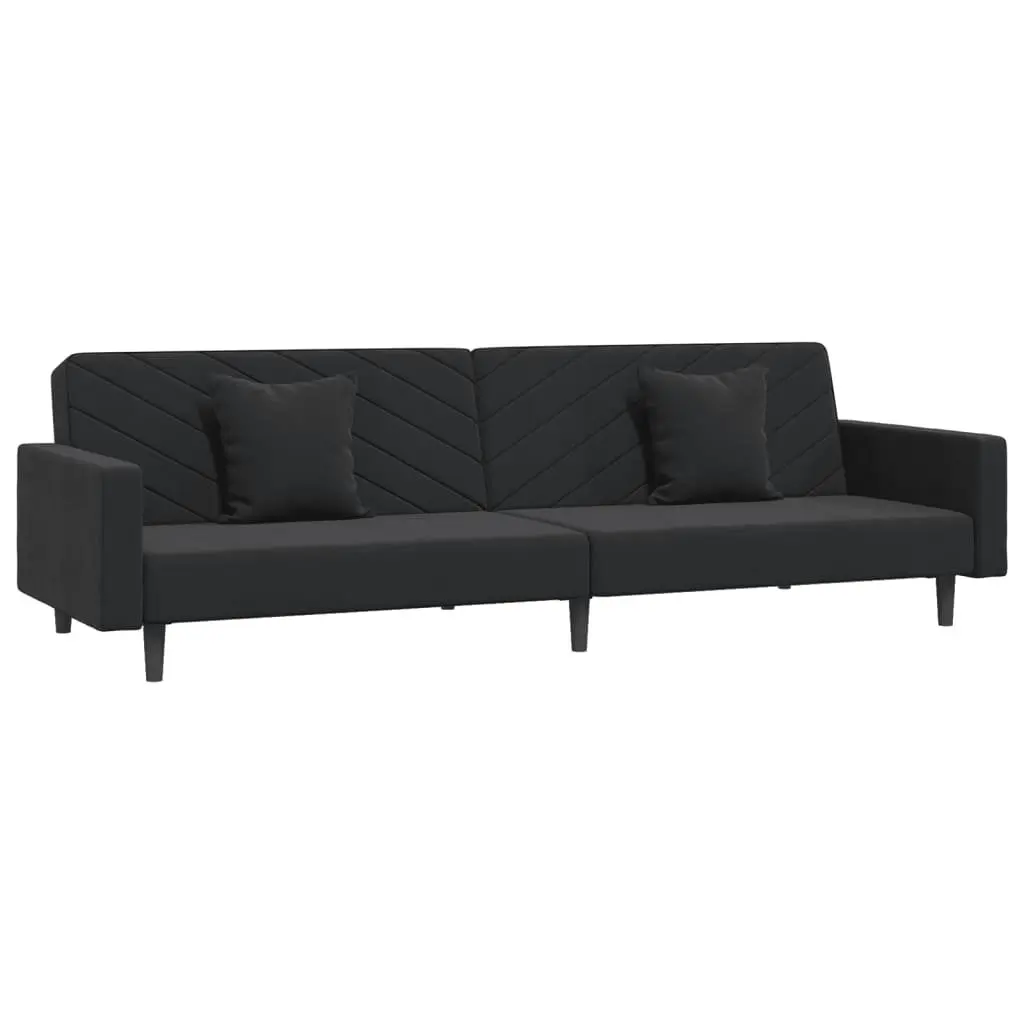 Convertible Black Velvet Sofa Bed 2-Seater Twin Size with Two Pillows