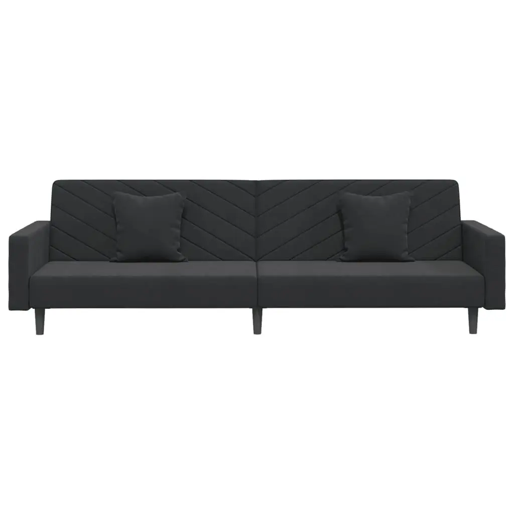 Convertible Black Velvet Sofa Bed 2-Seater Twin Size with Two Pillows