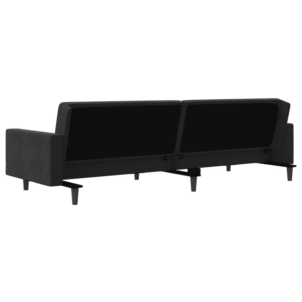 Convertible Black Velvet Sofa Bed 2-Seater Twin Size with Two Pillows