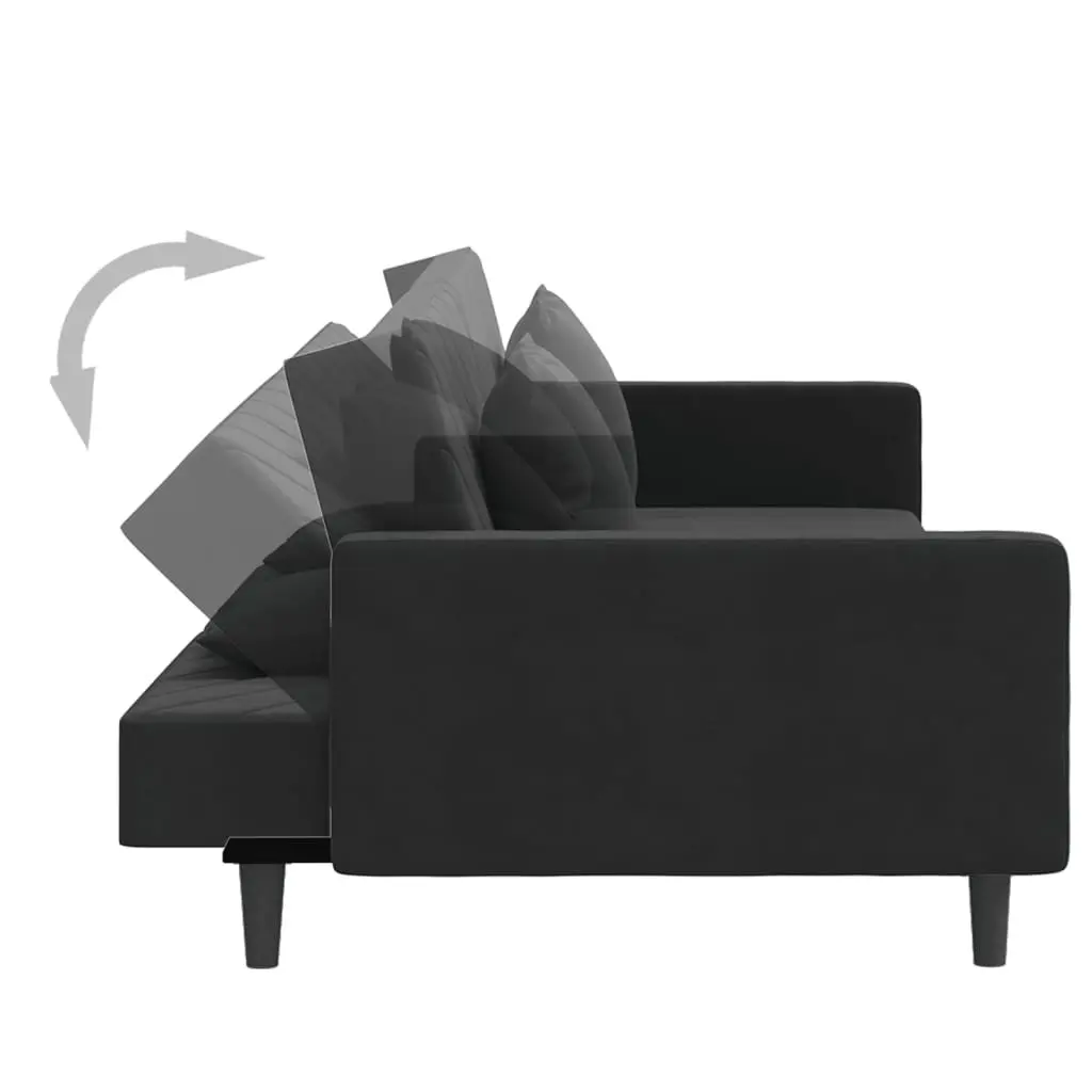 Convertible Black Velvet Sofa Bed 2-Seater Twin Size with Two Pillows