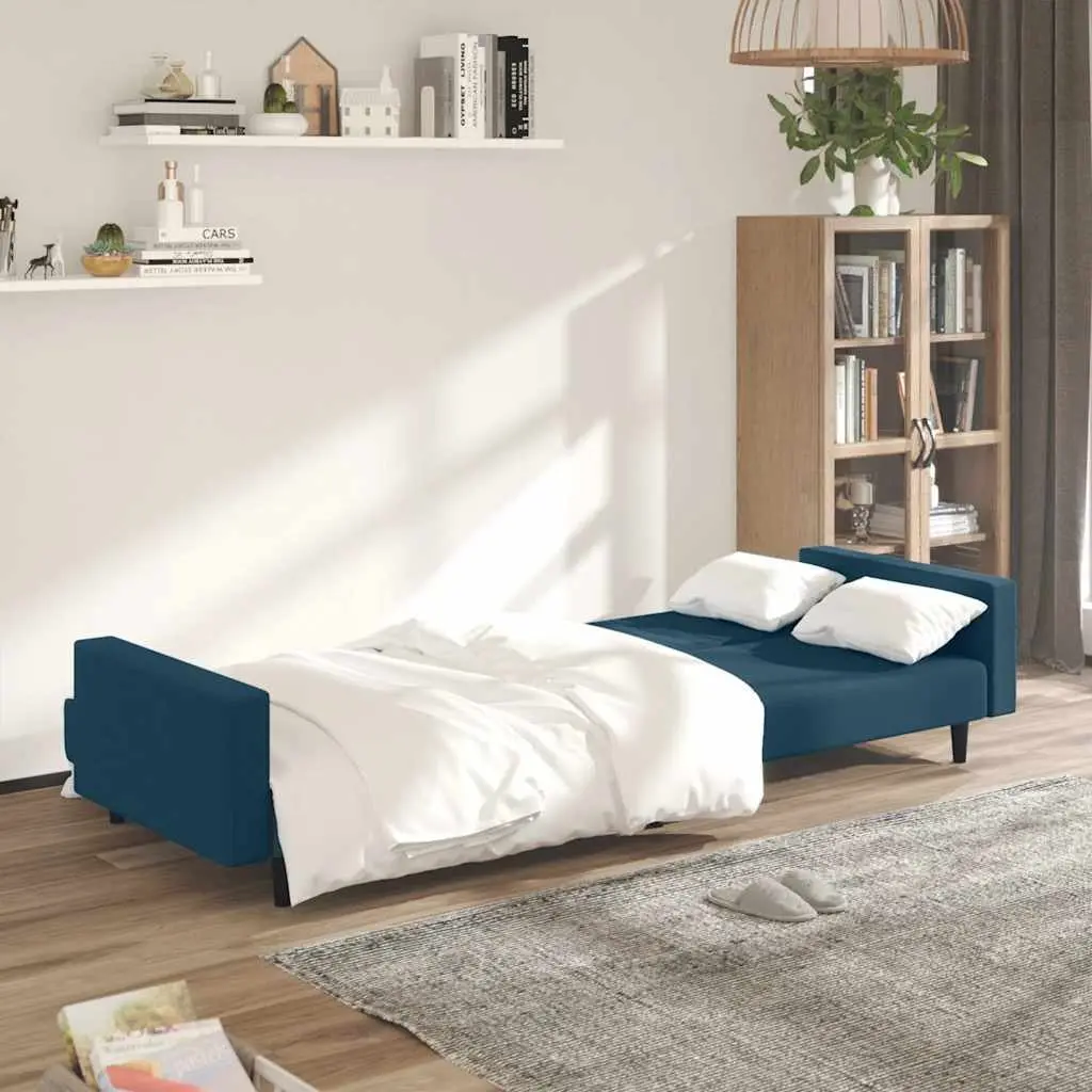 2-Seater Sofa Bed Convertible Blue Velvet Sleeper Couch
