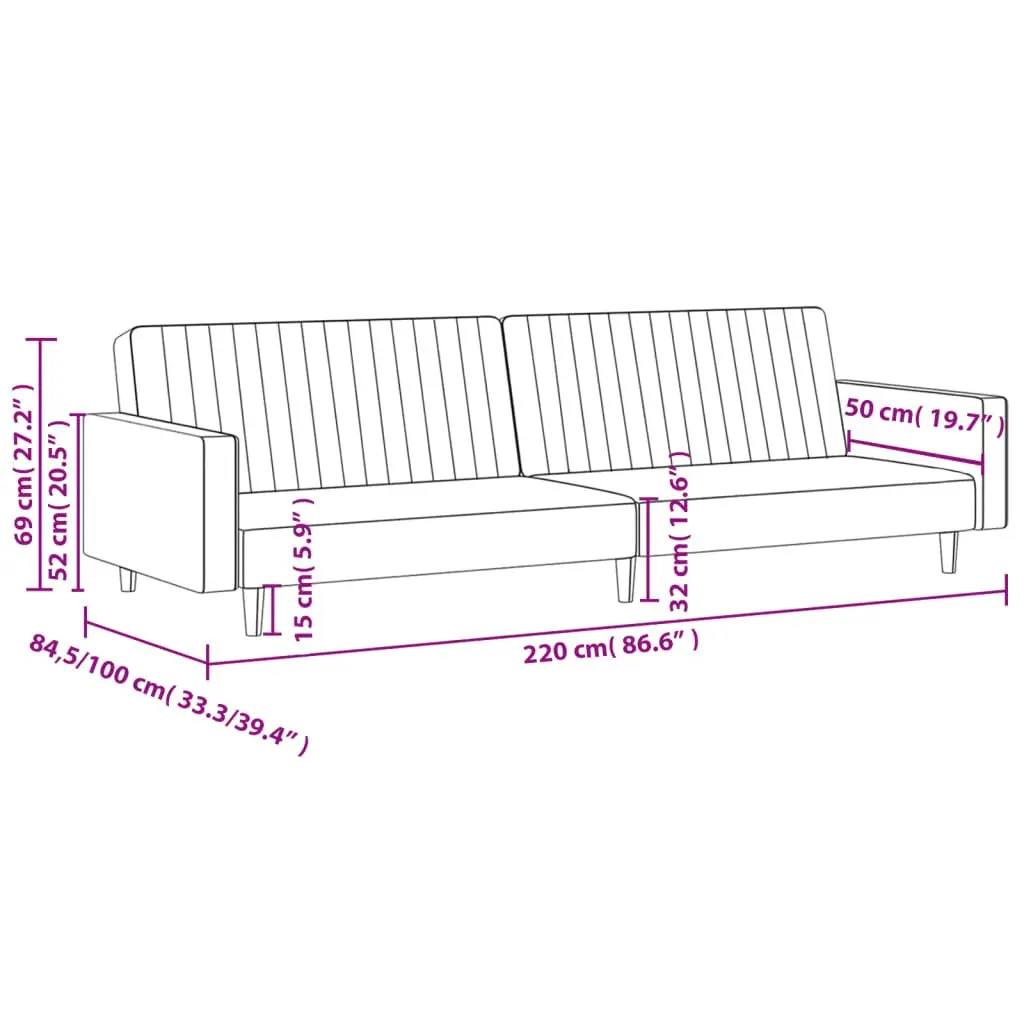 Sofa Bed Convertible Grey Velvet 2-Seater Day Bed