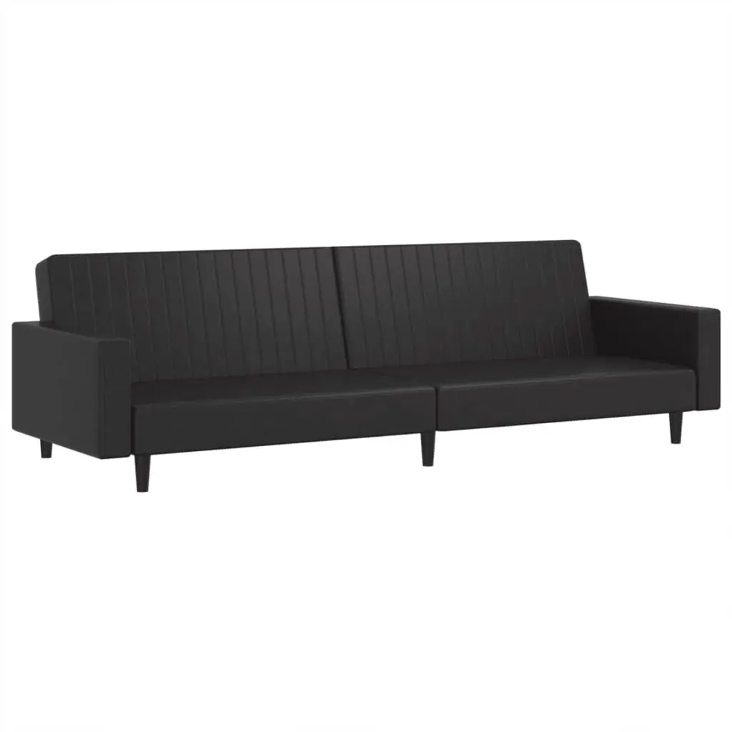 Sofa Bed Convertible Black Faux Leather 2-Seater