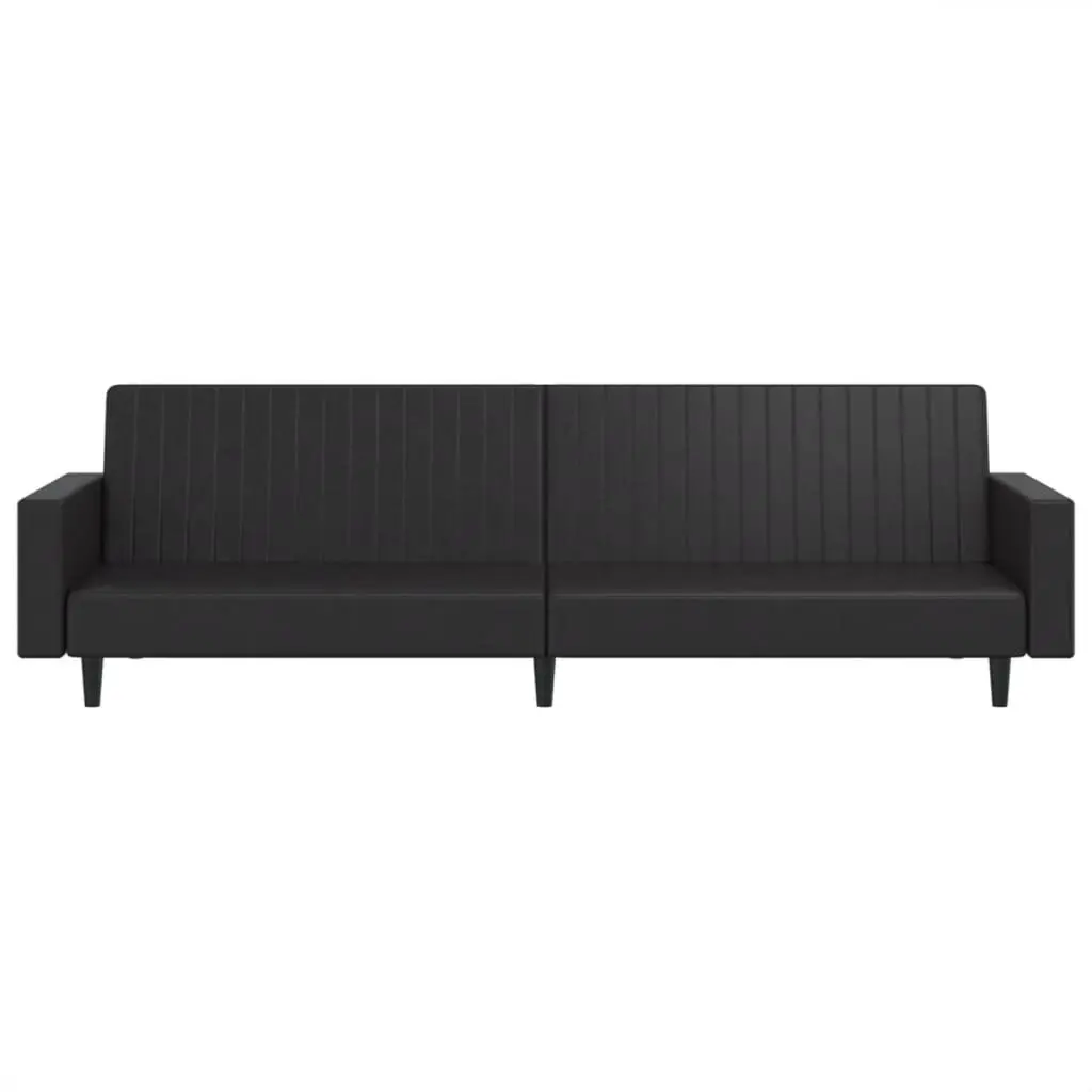 Sofa Bed Convertible Black Faux Leather 2-Seater