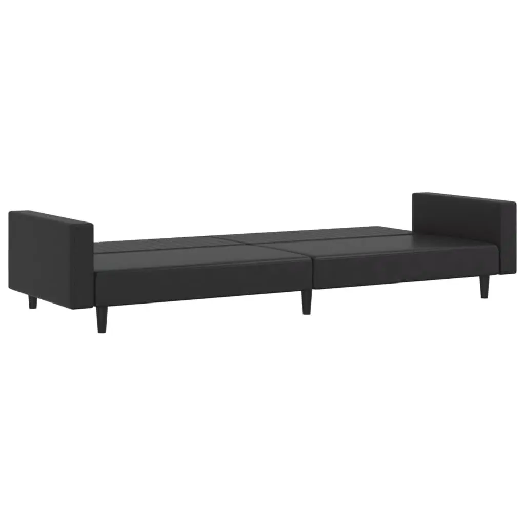 Sofa Bed Convertible Black Faux Leather 2-Seater