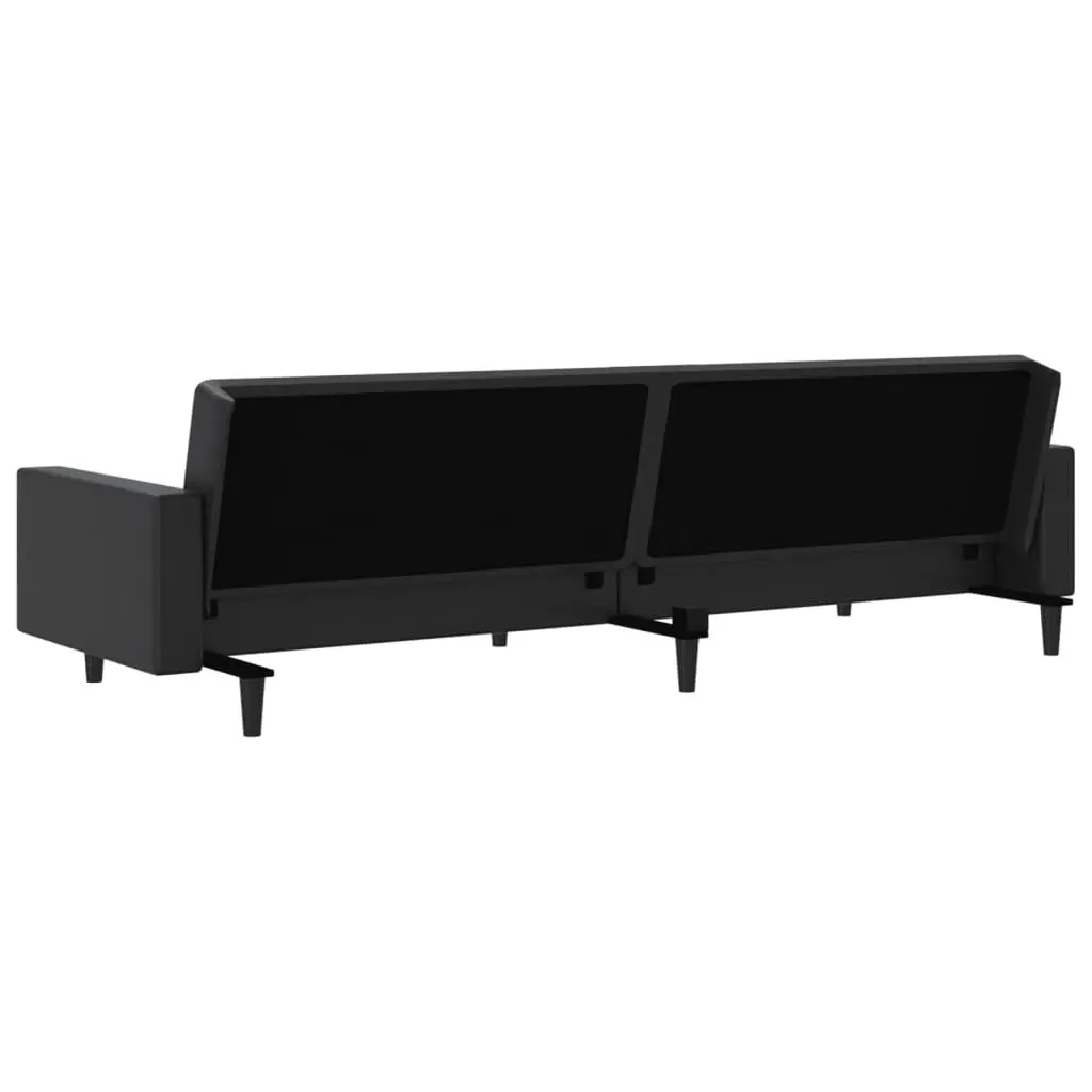Sofa Bed Convertible Black Faux Leather 2-Seater