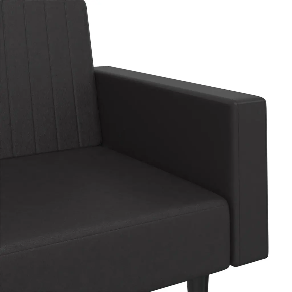 Sofa Bed Convertible Black Faux Leather 2-Seater