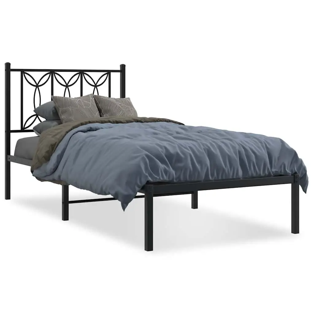 Metal Bed Frame Slatted Base Black 90x190cm